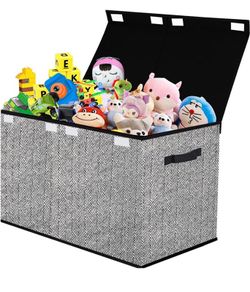 Kids Toy Box Storage Large, Black Foldable Chest for Girls Plush Toys, Fabric Basket Organiser Bins with Lids and Handles for Bedroom, Nursery, Clothes, Blankets, Children (FREE POSTAGE)