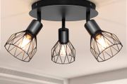 Spot Light Fittings for Ceilings Adjustable Metal Wire Cage Kitchen Spotlight Ceiling Lights with E14 Base Black 3 Way Ceiling Light Industrial for Indoor Bedroom Hallway Living Room Shop
