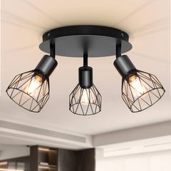 Spot Light Fittings for Ceilings Adjustable Metal Wire Cage Kitchen Spotlight Ceiling Lights with E14 Base Black 3 Way Ceiling Light Industrial for Indoor Bedroom Hallway Living Room Shop