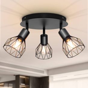 Spot Light Fittings for Ceilings Adjustable Metal Wire Cage Kitchen Spotlight Ceiling Lights with E14 Base Black 3 Way Ceiling Light Industrial for Indoor Bedroom Hallway Living Room Shop