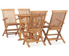 5 Piece Folding Outdoor Dining Set Solid Teak Wood