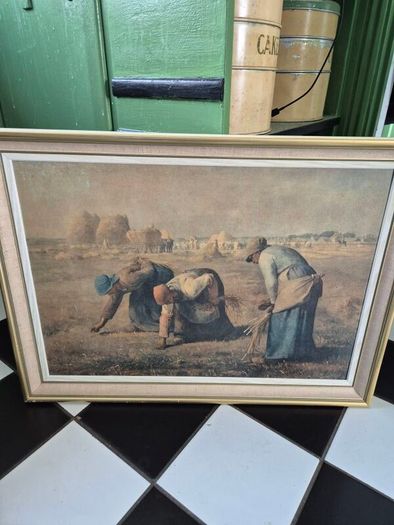 Large Retro Vintage Mid Century large original framed Print on board  of The Gleaners by Jean-Francois Millet