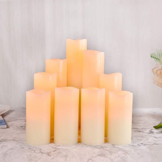 LED Candles, OSHINE Flameless Candles (H 4"5" 6"7" 8"9") Set of 9 Real Wax Pillar Flickering Battery Candles With10-key Remote Control Timer 300 Hours(Not Included Batteries)choice suit for all ages from children to