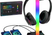 Headphone Stand Gaming Headset Holder RGB PC Gaming Accessories for Desk, Cool LED Headset Stand with 2 USB Charger for Gamer