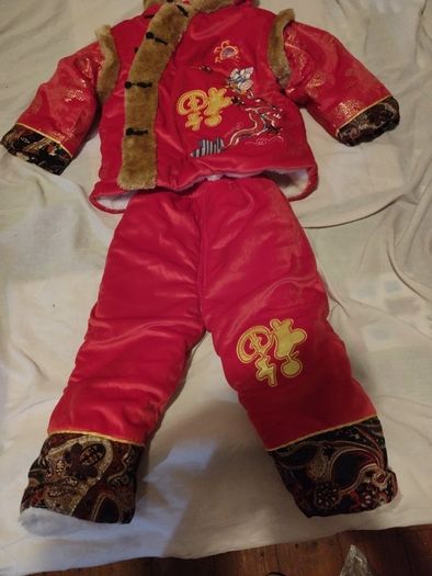 Boys Traditional Red New Year Costume, Warm Winter Chinese Outfit Set