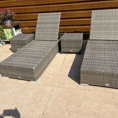 Wicker Grey Rattan Sun Lounger, Garden Furniture Recliner Sun Bed Patio