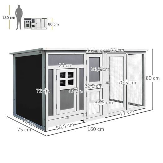 Wood Chicken Coop Hutch Hen House Cage PC Roof w/ Run Nest Box Deluxe 160 x 75 x 80 cm (FREE POSTAGE)