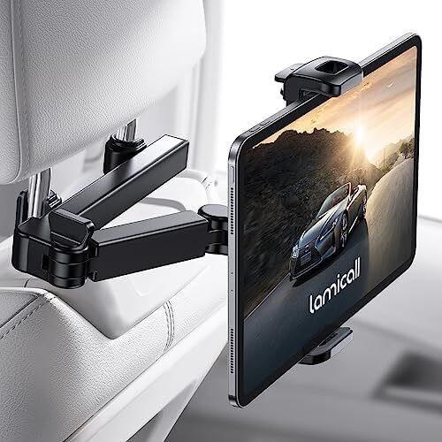 Car Headrest Tablet Mount Aluminium Arm 2025 Adjustable Car Tablet Holder, 360 rotaotating Backseat Mount for Kids, for 2024 iPad Pro 13, Air 6, Mini, Tab, Phones, 4.7-13 inch Device - Black