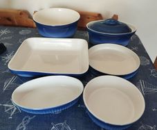 Vintage CCF France 6 Piece Stoneware Set Cobalt Blue Stork Mark