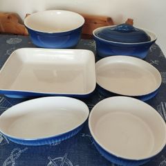 Vintage CCF France 6 Piece Stoneware Set Cobalt Blue Stork Mark