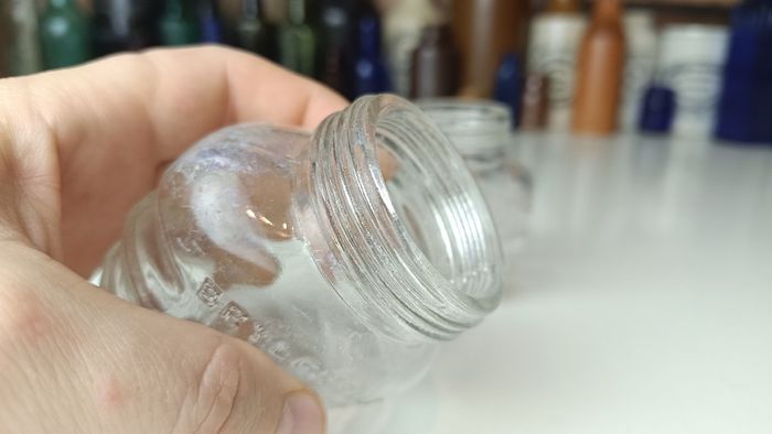 498 - Set of 2 Vintage Clear Glass Screw Cork Top Collectible Decorative BrylCreem Jars