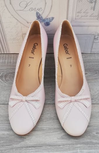 New Gabor fashion ladies bowed ballerina leather high heel shoes baby pink UK7.. EUR 40