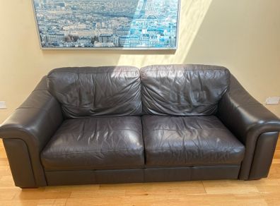 2 Seater Brown Leather Sofa Good Condition