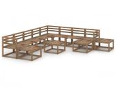 12 Piece Garden Lounge Set Brown Impregnated Pinewood