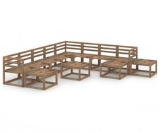 12 Piece Garden Lounge Set Brown Impregnated Pinewood