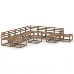 12 Piece Garden Lounge Set Brown Impregnated Pinewood