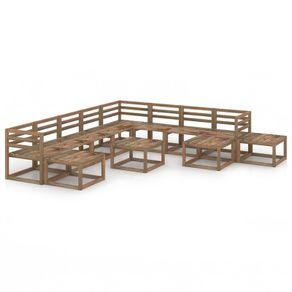 12 Piece Garden Lounge Set Brown Impregnated Pinewood