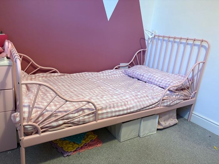 IKEA Pink Minnen Extendable Kids Bed and Mattress
