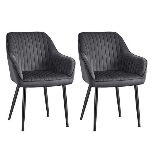 Set of 2 Velvet Dining Chairs with Armrests Green or Grey