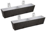 Balcony Trapezoid Rattan Planter Set 80 cm 2 pcs Black