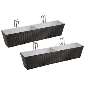 Balcony Trapezoid Rattan Planter Set 80 cm 2 pcs Black