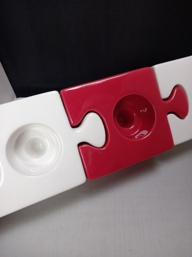SALE!  Red / White Jigsaw Puzzle Candle Holders