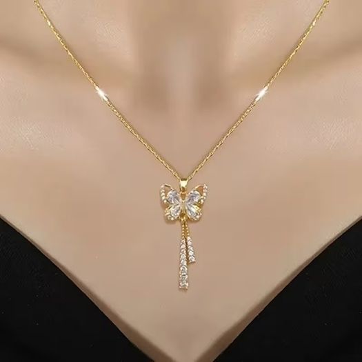 Butterfly Pendant Crystal Gold Necklace