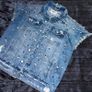JEWELLY Size S(Oversized fit)Pearl Studded Denim Jacket Sleeveless Distressed Image 2
