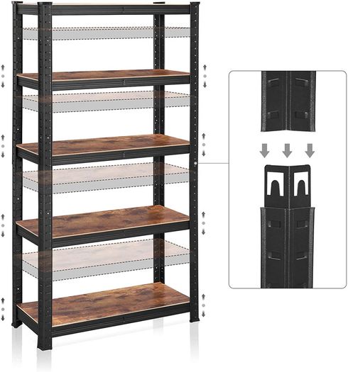_5 Tier Set of 2 Storage Rack Units Holds 650 kg (130 kg per shelf) Adjustable Shelves Industrial Style Living Room Kitchen