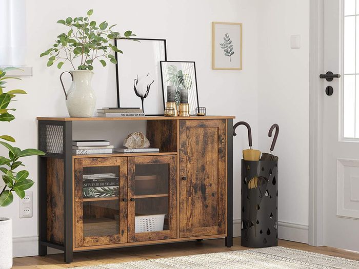 Sideboard, kitchen cabinet, storage cabinet, with 3 doors, for living room, kitchen, dining room, 110 x 33 x 75 cm, industrial style, vintage brown-black