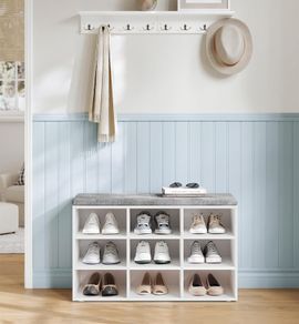 New 9 Compartment Shoe Bench With Padded Stool (White) FREE P&P