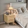 Side Table with 2 Hand Made Rattan Decorated Drawers, Night Stand Set 2, Wood Nigntstand, End Table with Storage for Bedroom, Natural, 2 Pack Image 4