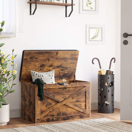 _Shoe bench, seat chest, storage cabinet, with upholstery, 76 x 40 x 48 cm, country house style, vintage brown