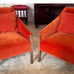 Armchairs - Pair - Oriana B - Burnt Orange Velvet