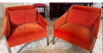 Armchairs - Pair - Oriana B - Burnt Orange Velvet