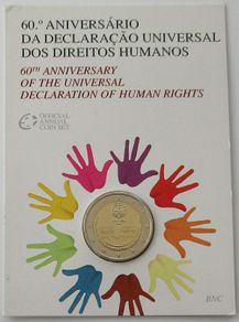 Portugal 2 Euro Commemorative Coin 2008 - Declaration of Human Rights BU. Blister Card.