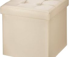 NEW SALE | Folding Ottoman Storage Box with Lid, Faux Leather Footstool Toy Storage Box Storage Seat 38 x 38 x 38 cm