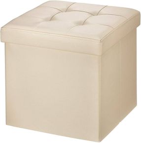 NEW SALE | Folding Ottoman Storage Box with Lid, Faux Leather Footstool Toy Storage Box Storage Seat 38 x 38 x 38 cm