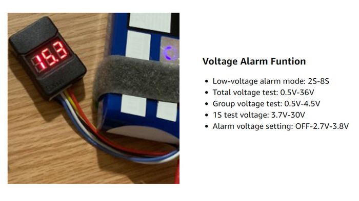 1-8s Lipo Li-ion Battery Voltage Tester Monitor RC Low-Voltage Buzzer Alarm for Lipo/Li-ion/LiMn/Li-Fe Household Battery Testers Low Voltage Buzzer Alarm