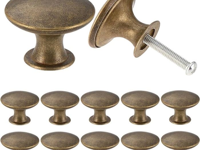 24PCS Vintage Cabinet Knobs, Chic Drawer Knobs, Antique Brass Kitchen Cupboard Handles, 30mm Round Furniture Door Knobs