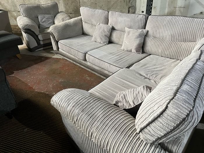 Corduroy corner sofa set with chair