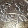 Beautiful Large Old Hanging Hammered Brass Wall Charger Embossed with a 17th Century Tavern Scene, Image 6