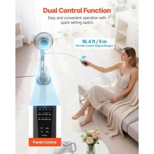 3 Wind Speeds Misting Standing Fan, Mister Cooling Fans with 3L Water Tank, Remote & Panel Control, Water Cooling Fans for Indoor, Outdoor, Garage, Patio, Living Room, 3 Modes