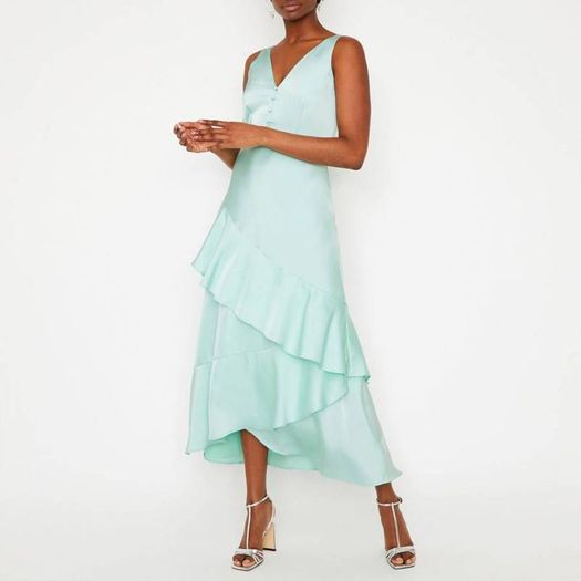 Warehouse Satin Ruffle Dress (UK 12) Brand New