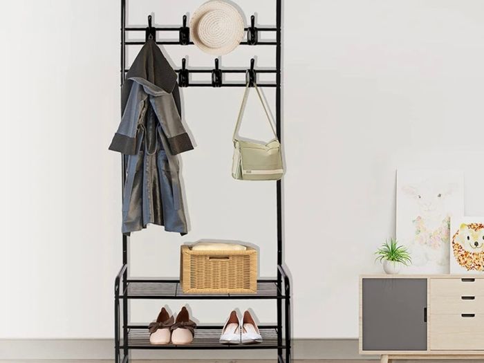 Coat Rack Stand with Shoe Rack and Removable 16 Hooks Free Standing Hall Tree Matte Steel Frame Hat Rack Coat Stand for Storage (FREE POSTAGE)