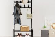 Coat Rack Stand with Shoe Rack and Removable 16 Hooks Free Standing Hall Tree Matte Steel Frame Hat Rack Coat Stand for Storage (FREE POSTAGE)