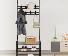 Coat Rack Stand with Shoe Rack and Removable 16 Hooks Free Standing Hall Tree Matte Steel Frame Hat Rack Coat Stand for Storage (FREE POSTAGE)