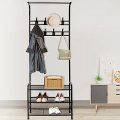 Coat Rack Stand with Shoe Rack and Removable 16 Hooks Free Standing Hall Tree Matte Steel Frame Hat Rack Coat Stand for Storage (FREE POSTAGE)