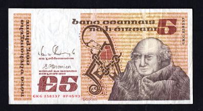 1981 Ireland IR5 Johannes Scotus Erigena Banknote Series B. Note issued 07/05/93. Serial number GKG258137