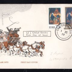 1973 Ireland Christmas Commemorative Stamp Addressed First Day Cover (FDC) with Baile Atha Cliath (Kilkenny) cancel